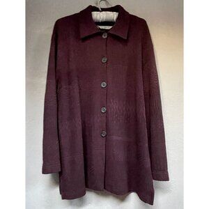 Vintage Tehen Womens Knit Button Front Cardigan Sweater Size 3 Burgundy Collar